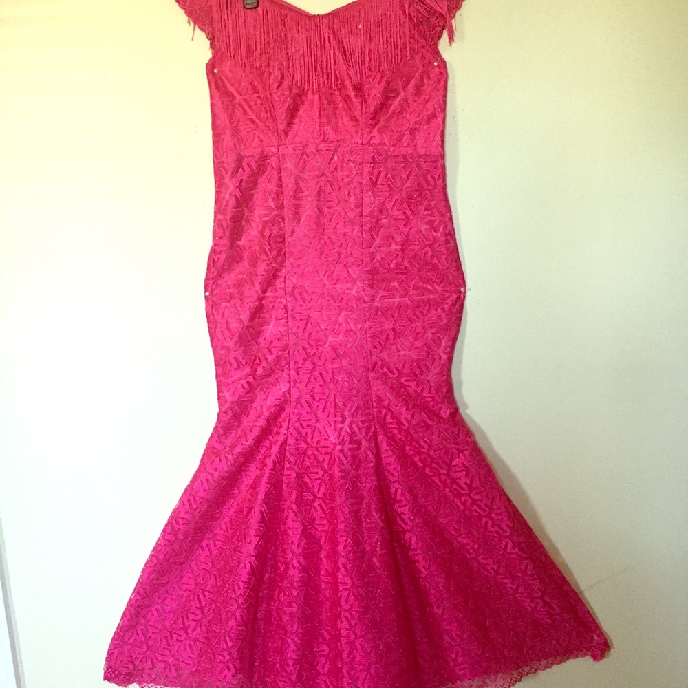 Pink  Off shoulder African lace gown with frills